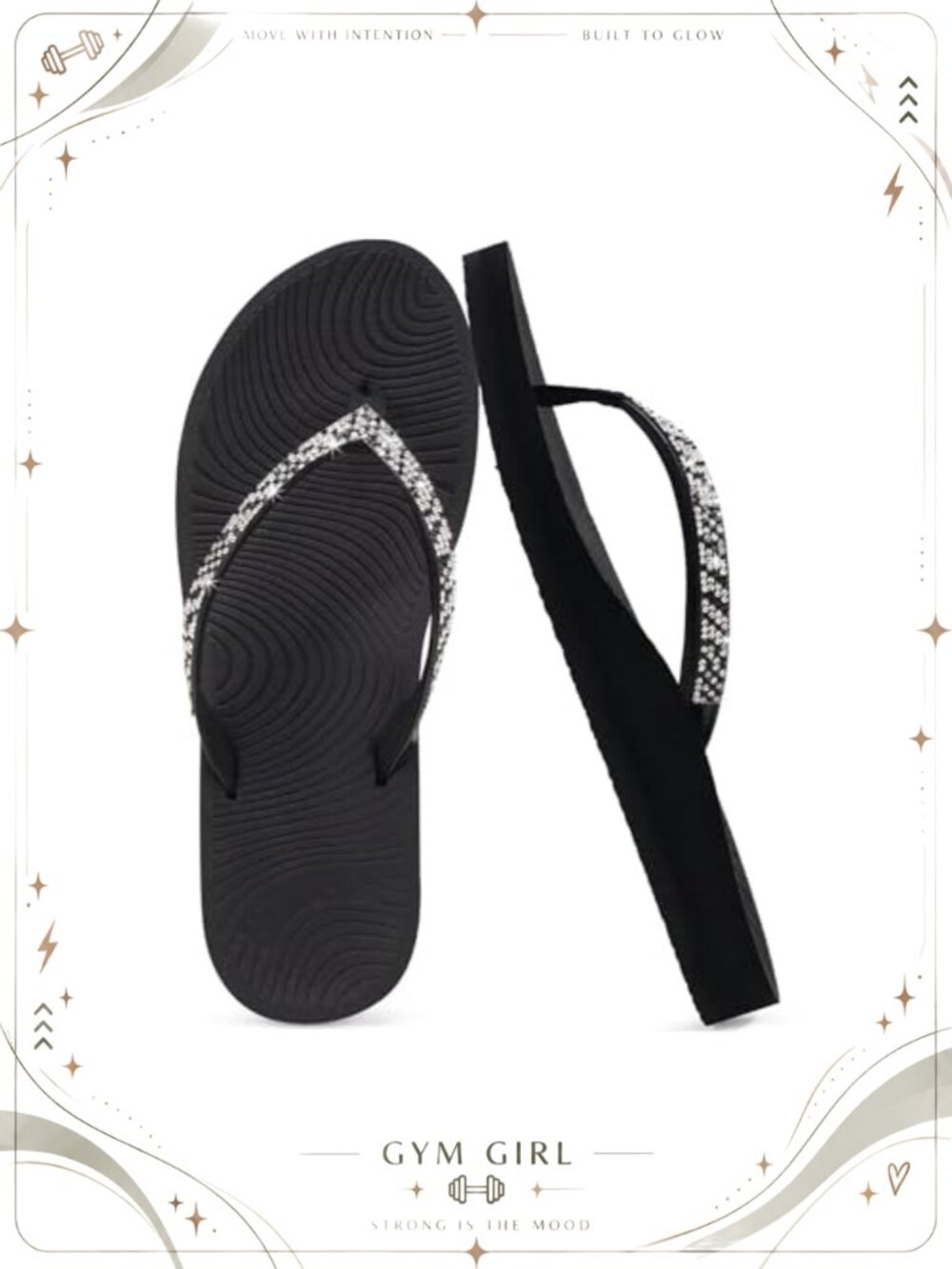 Rhinestone Flip Flops Arch Support Yoga Mat Cushion Sandals Faux Leather